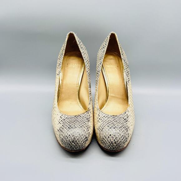 Stuart Weitzman Shoes Womens 6 Ivory Leather Pump Snake Embossed Stiletto Heels - Picture 3 of 11